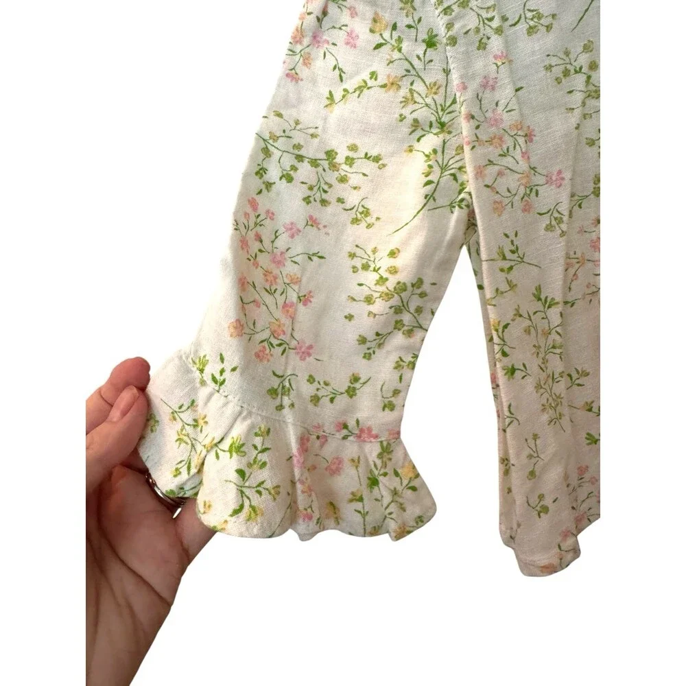 Vintage Y2K Sesame Street Girls Floral Ruffle Tie Front Top Shirt 3T